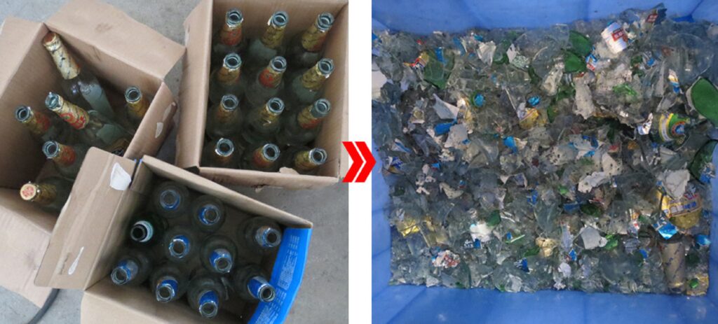 Plastic and glass bottle shredder